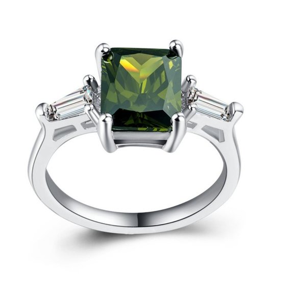 NEW Martini Olive Green Radiant Baguette Ring - Picture 2 of 5